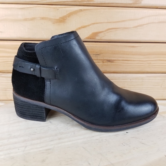 Korks Sonya 7 US Black Leather Suede Stacked Heel Ankle Bootie Boot Side Zip NEW - Picture 6 of 11